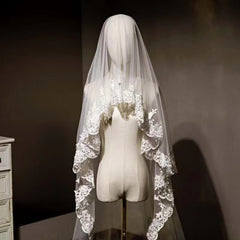 Long Veil Accessory Lace Edge Tulle Veil