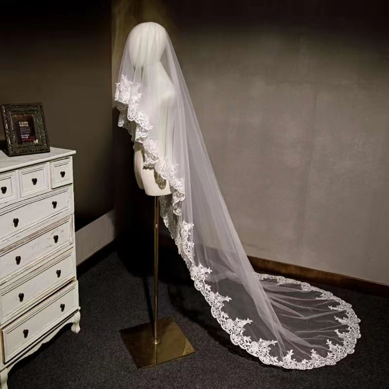 Long Veil Accessory Lace Edge Tulle Veil