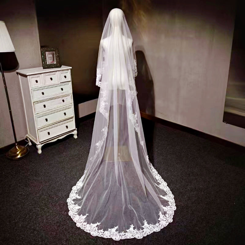 Long Veil Accessory Lace Edge Tulle Veil