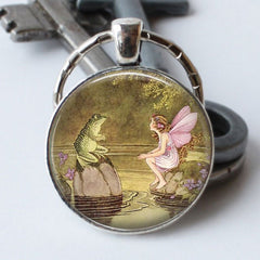 Frog Flower Fairy Time Gem Pendant Necklace