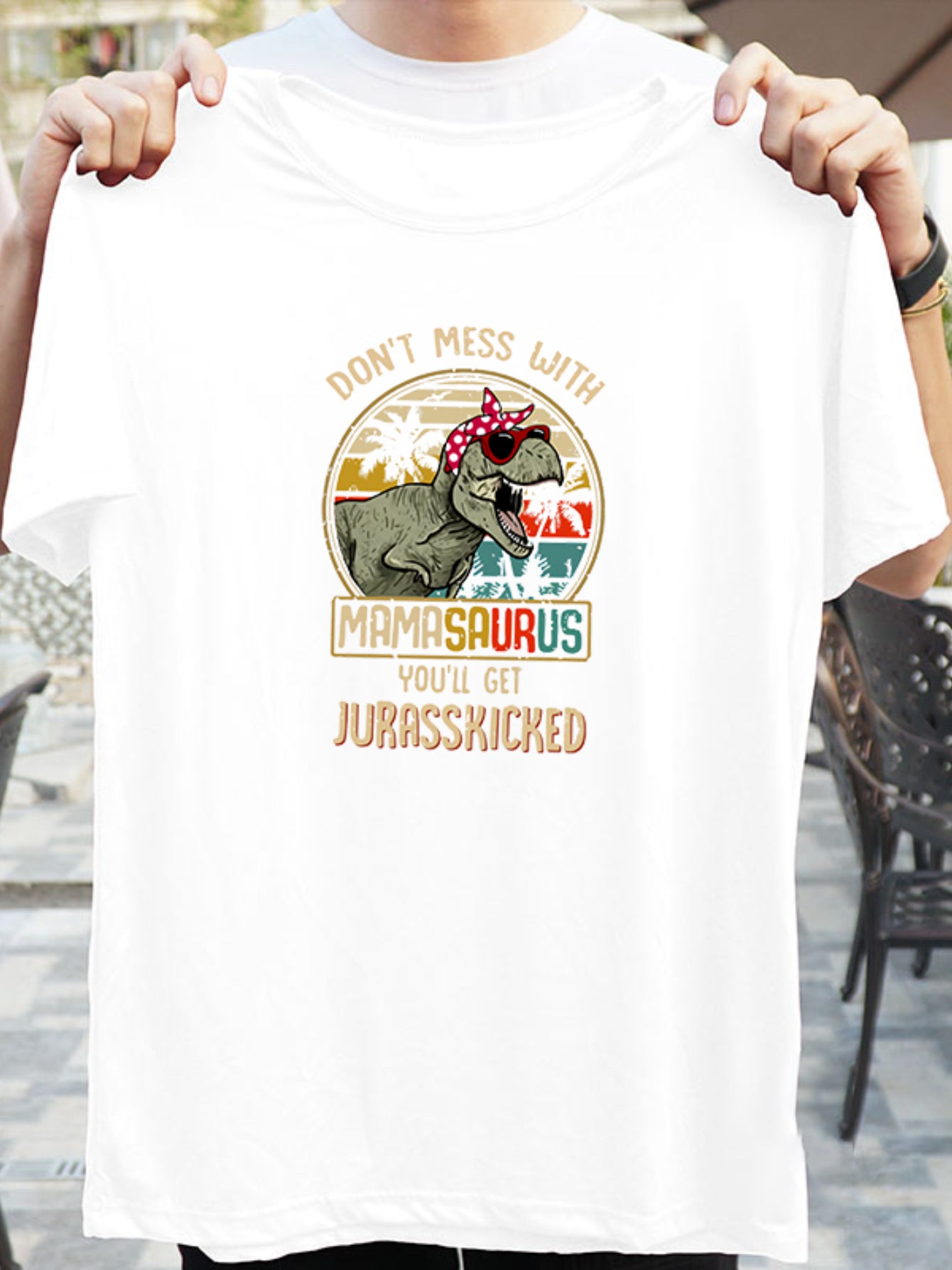 Dino & Letter Print Casual T-shirt Crew Neck Short Sleeve Loose Comfy Sport