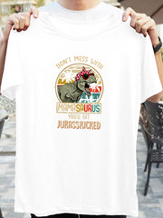 Dino & Letter Print Casual T-shirt Crew Neck Short Sleeve Loose Comfy Sport