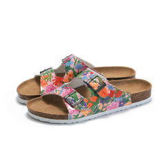 Flower Printed Slides Open Toe Slip On Shoes
