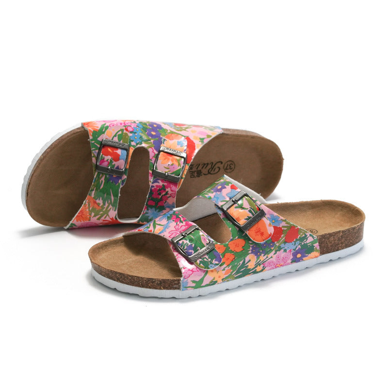 Flower Printed Slides Open Toe Slip On Shoes