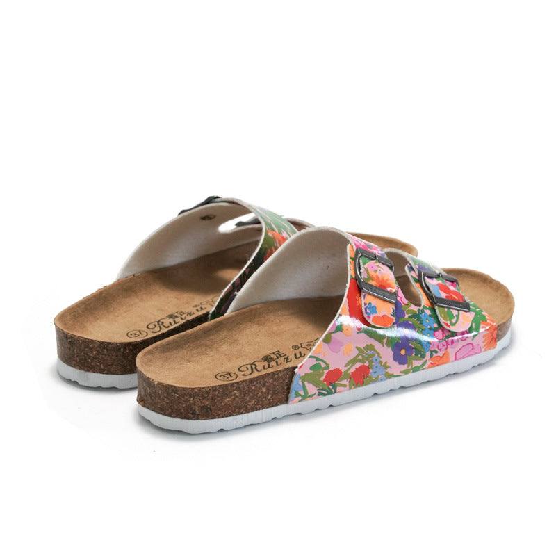 Flower Printed Slides Open Toe Slip On Shoes