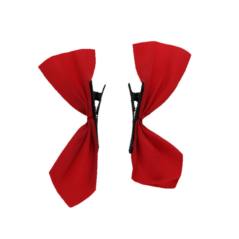 2pcs Girl's Satin Ribbon Hair Bows Clips Vintage Bowknot Side Hairpin Barrettes