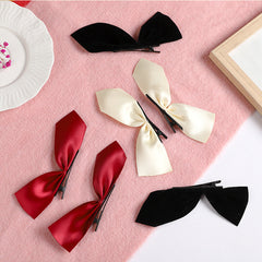 2pcs Girl's Satin Ribbon Hair Bows Clips Vintage Bowknot Side Hairpin Barrettes