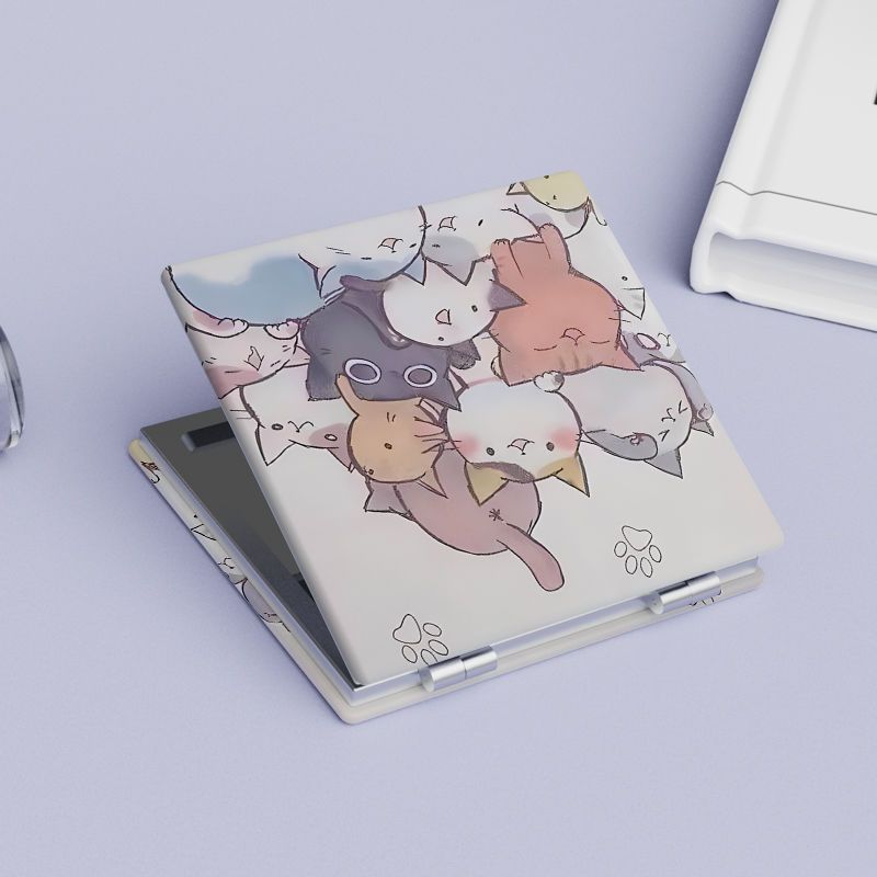 Cat Portable Makeup Mirror Double Sided Pocket Size Travel Vanity Mirror