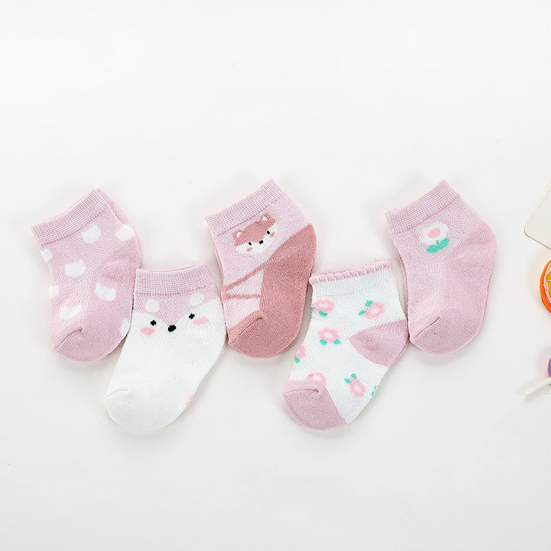5 Pairs Girls Cartoon Knit Socks Thin Mesh for Summer & Spring
