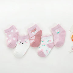 5 Pairs Girls Cartoon Knit Socks Thin Mesh for Summer & Spring