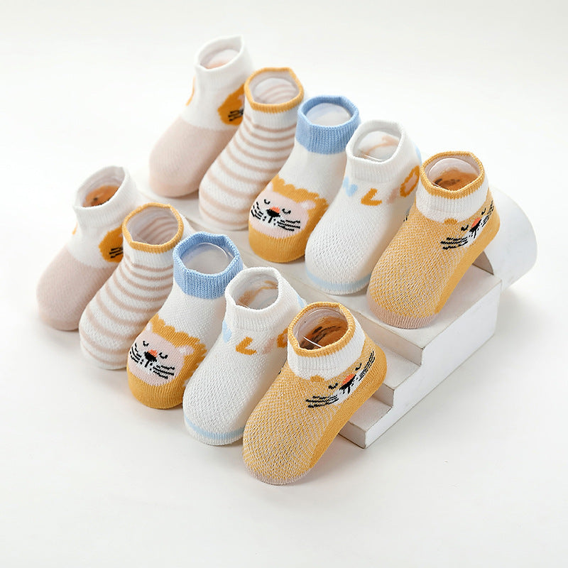 5pairs Baby Boys Cartoon Striped Cotton Socks