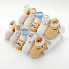 5pairs Baby Boys Cartoon Striped Cotton Socks