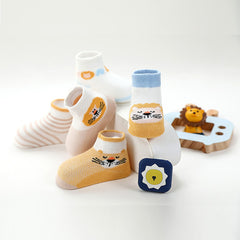5pairs Baby Boys Cartoon Striped Cotton Socks