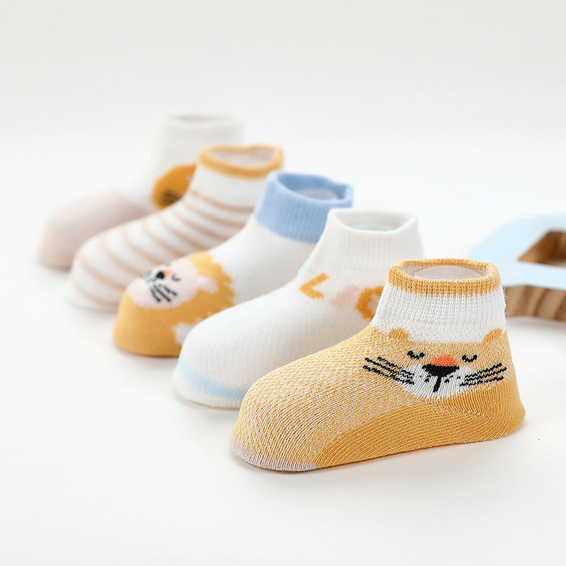 5pairs Baby Boys Cartoon Striped Cotton Socks