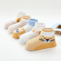 5pairs Baby Boys Cartoon Striped Cotton Socks