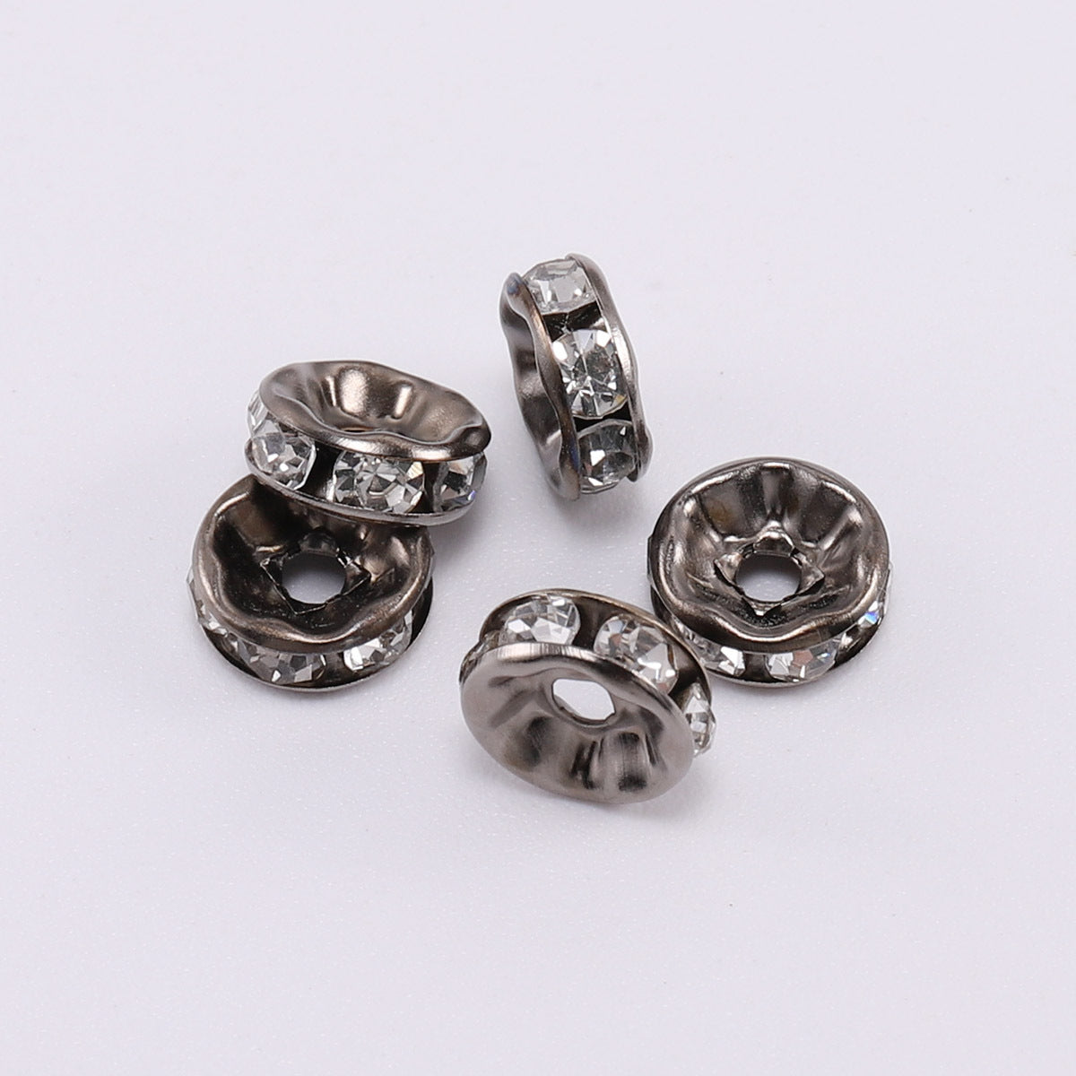 50PCS DIY Jewelry Accessories Wheel Spacer Beads Round Rhinestone Set