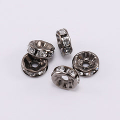 50PCS DIY Jewelry Accessories Wheel Spacer Beads Round Rhinestone Set