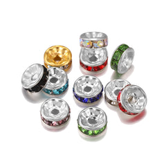 50PCS DIY Jewelry Accessories Wheel Spacer Beads Round Rhinestone Set