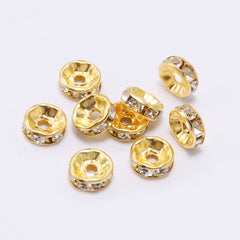 50PCS DIY Jewelry Accessories Wheel Spacer Beads Round Rhinestone Set