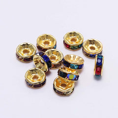 50PCS DIY Jewelry Accessories Wheel Spacer Beads Round Rhinestone Set