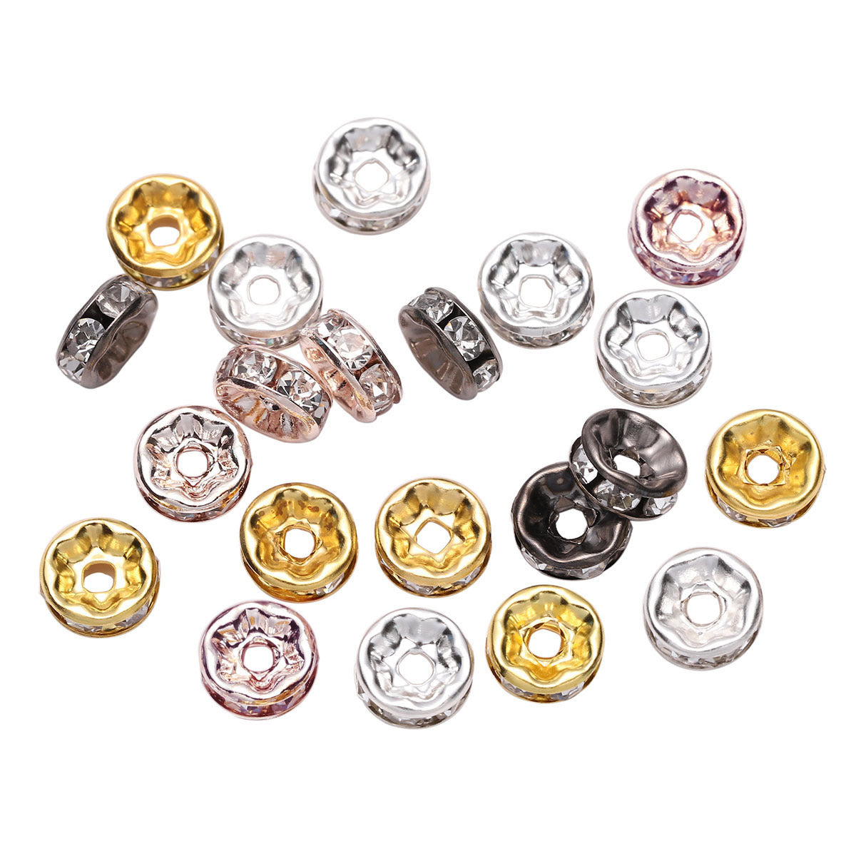 50PCS DIY Jewelry Accessories Wheel Spacer Beads Round Rhinestone Set