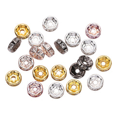 50PCS DIY Jewelry Accessories Wheel Spacer Beads Round Rhinestone Set