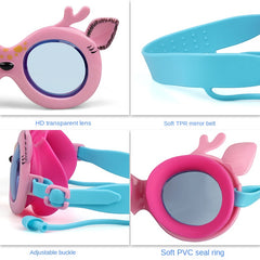 Kids Cartoon Deer Swimming Goggles Adjustable Waterproof Anti-fog HD Glasses