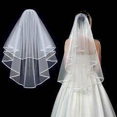 Bridal Veil Double Layer Edging Ribbon Shape Lightweight Veil