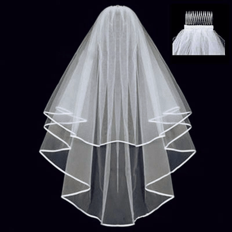Bridal Veil Double Layer Edging Ribbon Shape Lightweight Veil