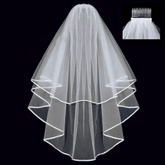 Bridal Veil Double Layer Edging Ribbon Shape Lightweight Veil
