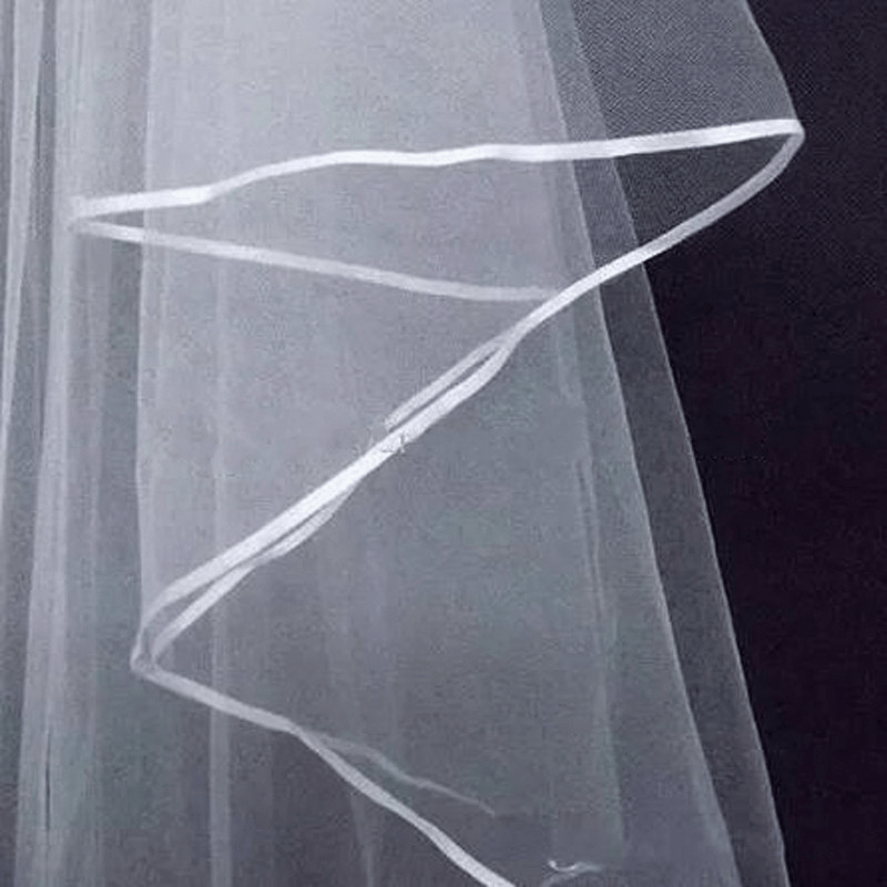 Bridal Veil Double Layer Edging Ribbon Shape Lightweight Veil