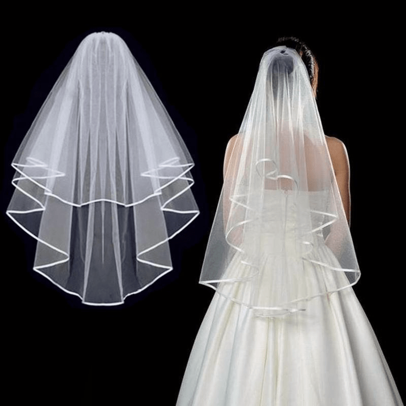 Bridal Veil Double Layer Edging Ribbon Shape Lightweight Veil
