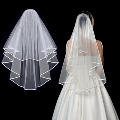 Bridal Veil Double Layer Edging Ribbon Shape Lightweight Veil