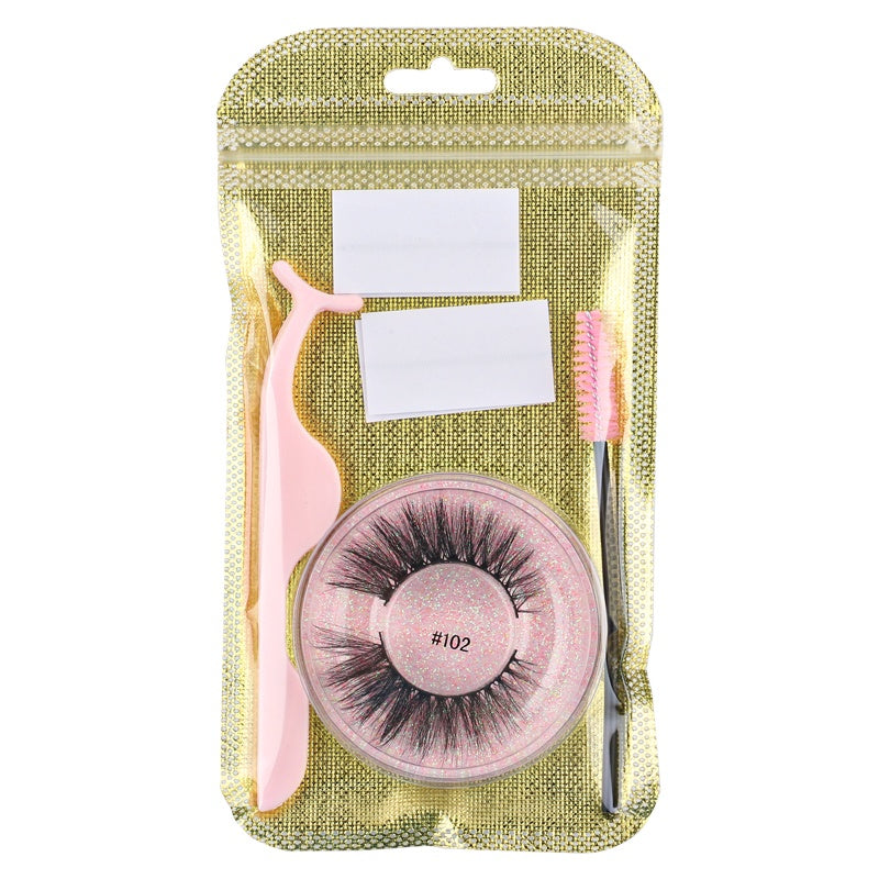 Natural False Eyelashes with Adhesive Glue - Easy Application