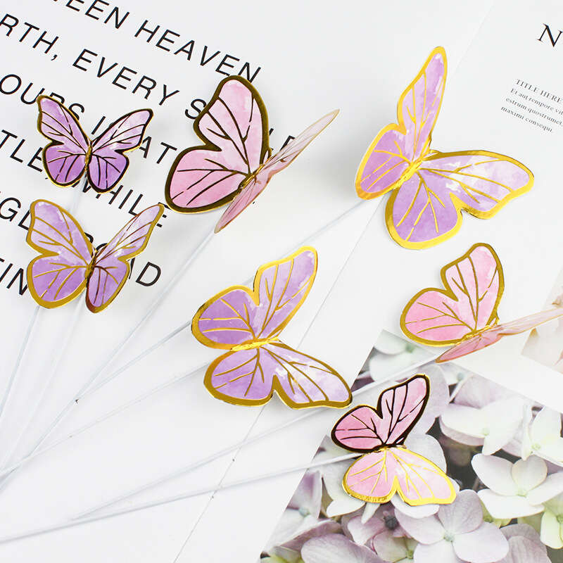 10pcs Golden Pink Butterfly Cake Toppers Girl Party Decor