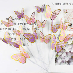 10pcs Golden Pink Butterfly Cake Toppers Girl Party Decor