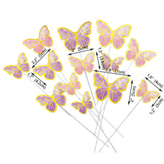 10pcs Golden Pink Butterfly Cake Toppers Girl Party Decor