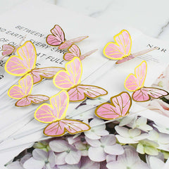 10pcs Golden Pink Butterfly Cake Toppers Girl Party Decor