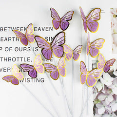 10pcs Golden Pink Butterfly Cake Toppers Girl Party Decor