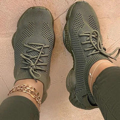 Women's Platform Mesh Sneakers Low Top Lace Up Round Toe Casual Shoes