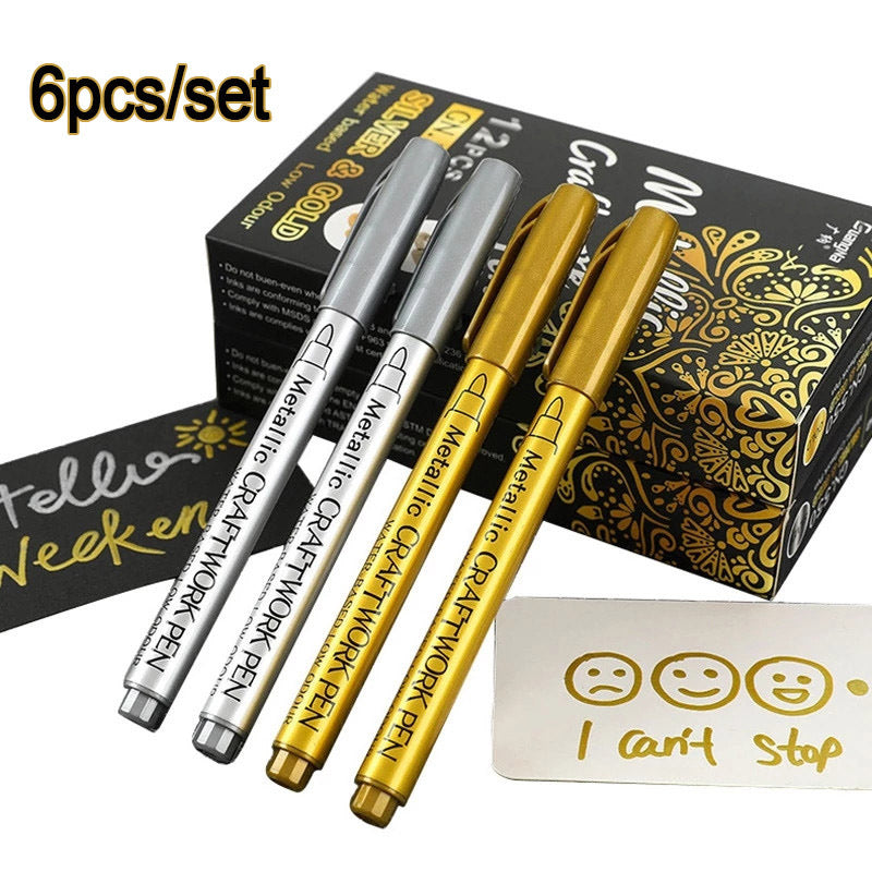 6pcs Silvery Paint Markers Ceramic Glass Cloth DIY Crafts