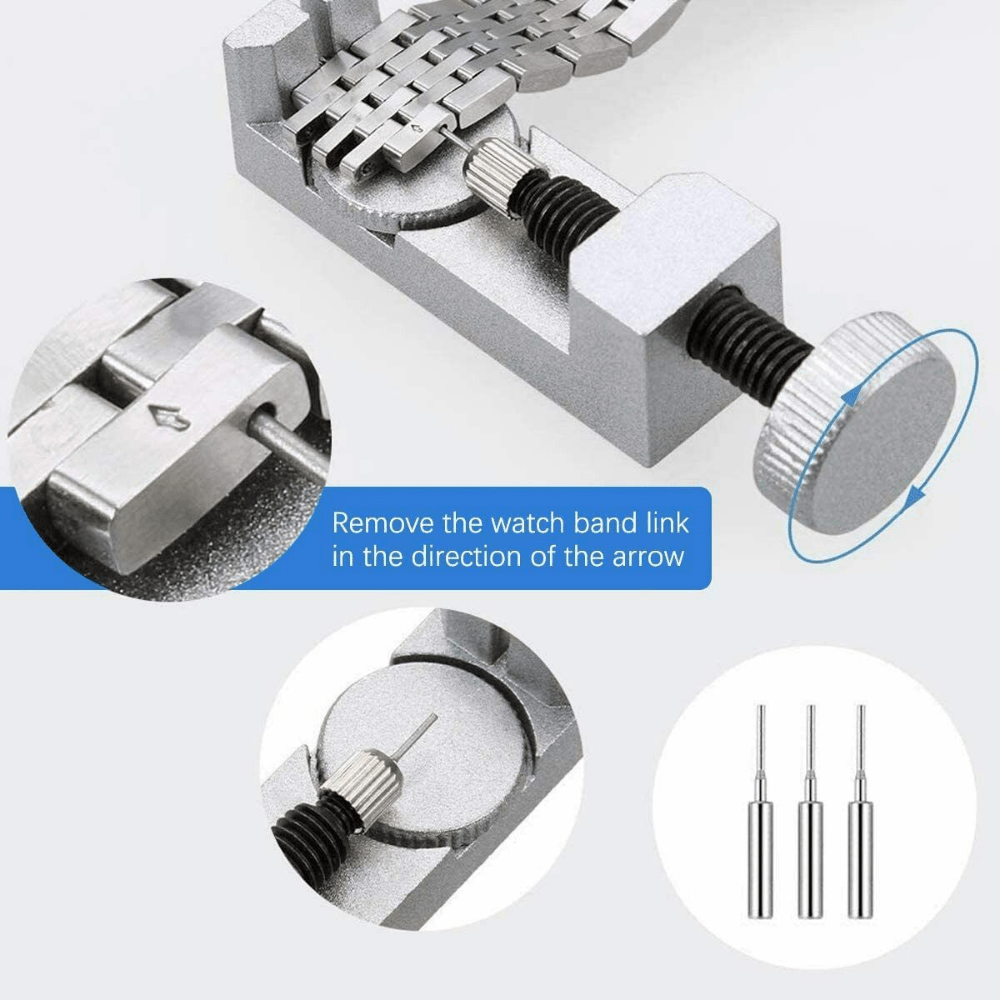 Adjustable Metal Watch Band Resizing Tool Kit with 3 Pins