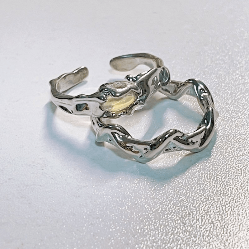 Moonstone Irregular Ring Set - 2 Pieces