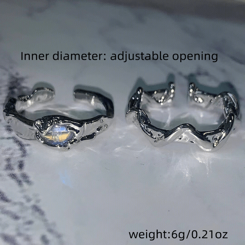 Moonstone Irregular Ring Set - 2 Pieces