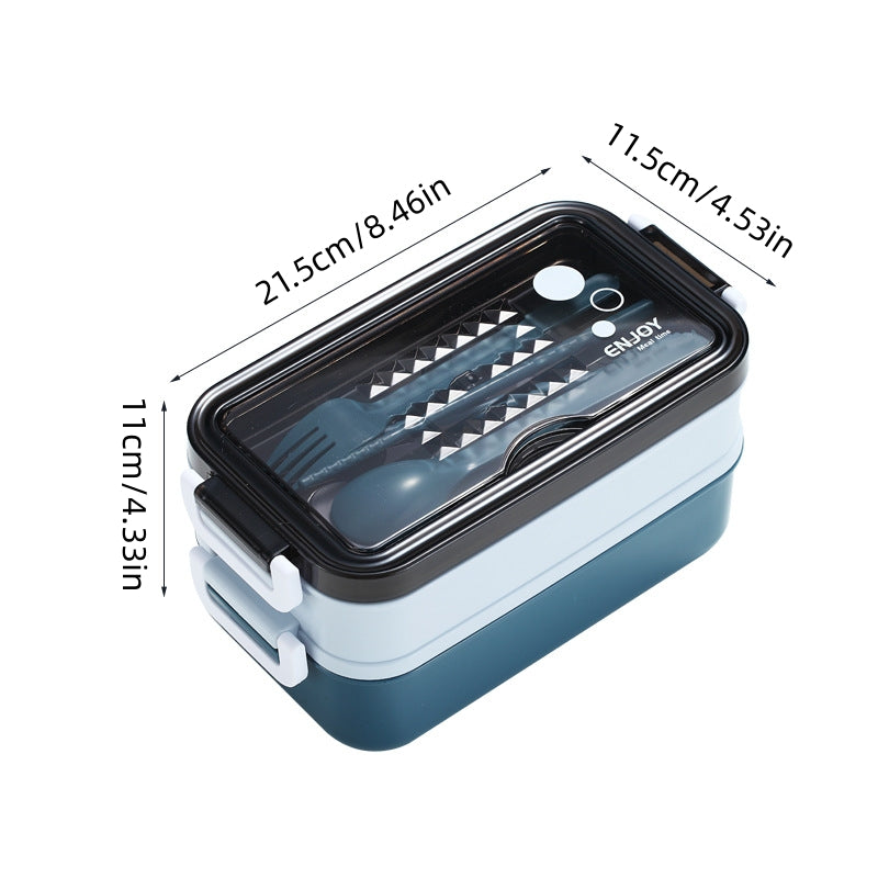 1050ml Double Layer Lunch Box w/Tableware for Outdoor Camping/Fishing