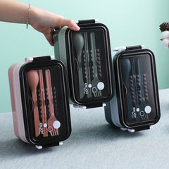 1050ml Double Layer Lunch Box w/Tableware for Outdoor Camping/Fishing
