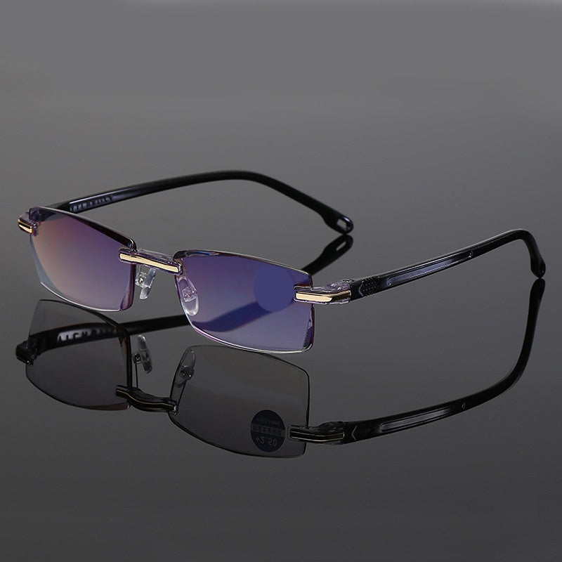 Half Rimless Rectangle Eyeglasses HD Light Blocking Glasses