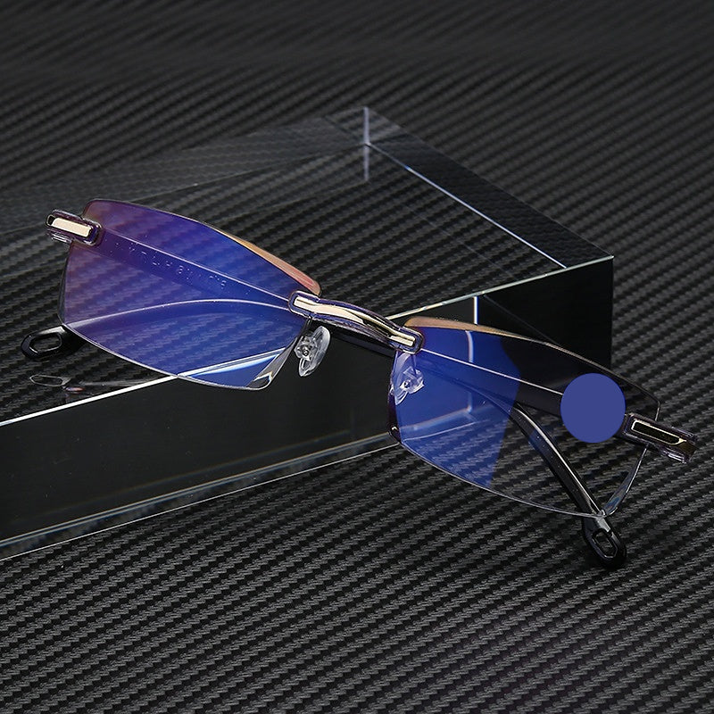 Half Rimless Rectangle Eyeglasses HD Light Blocking Glasses