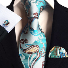 Polyester Paisley 3 Piece Set 15inch Width Tie square Scarf cuff