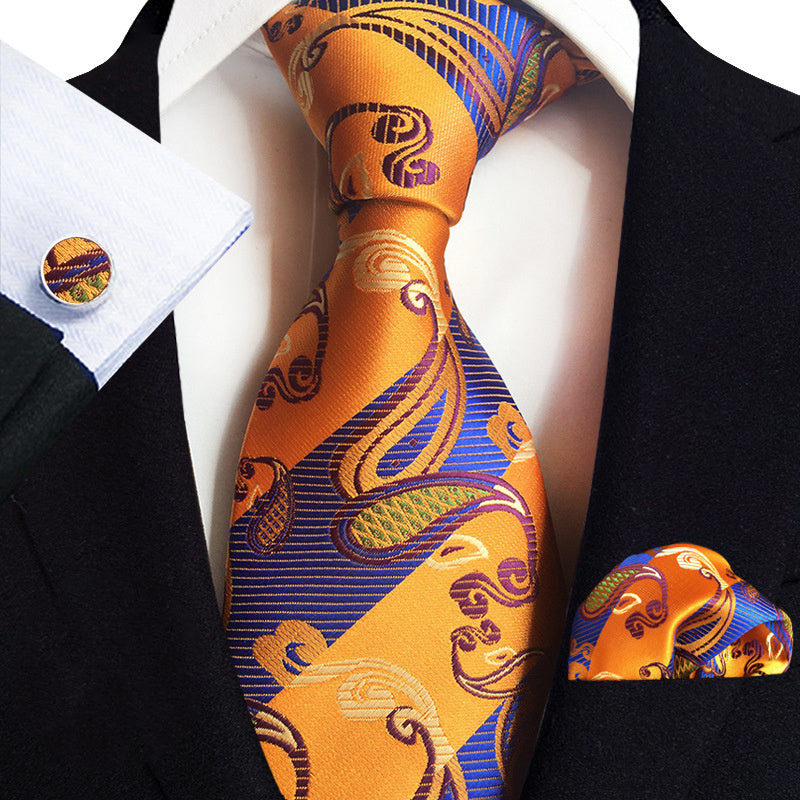Polyester Paisley 3 Piece Set 15inch Width Tie square Scarf cuff